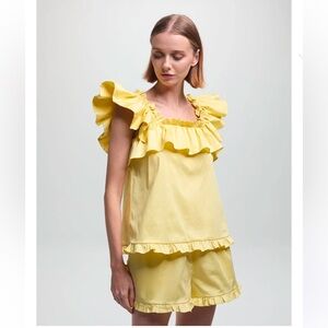 KIKA VARGAS NWT BUTTER YELLOW COTTON RUFFLE SLEEVELESS TOP RESORT-WEAR‎ BOHO